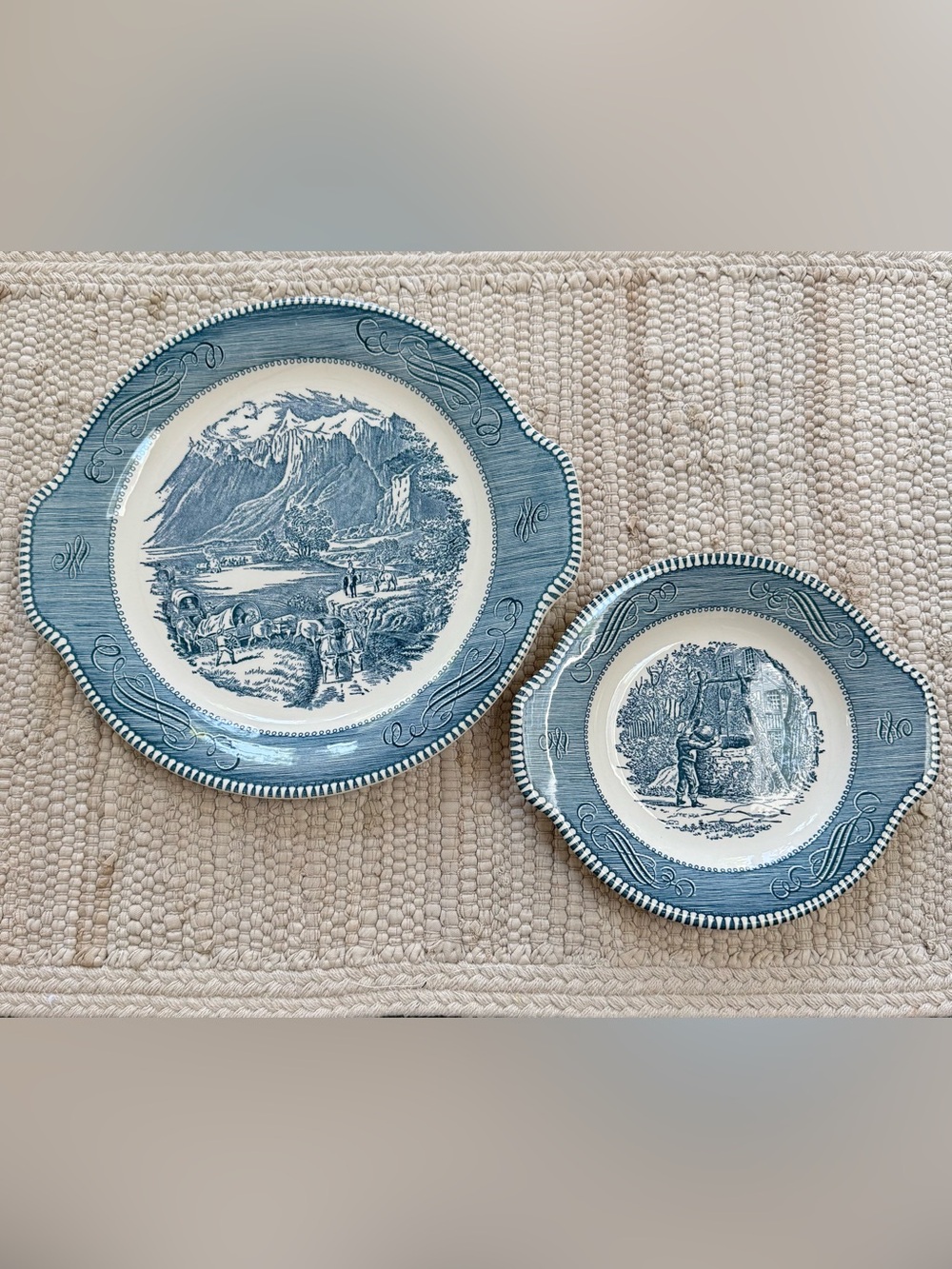 Vintage CURRIER & IVES by Royal China Scenic Transferware Ironstone - Set of 2